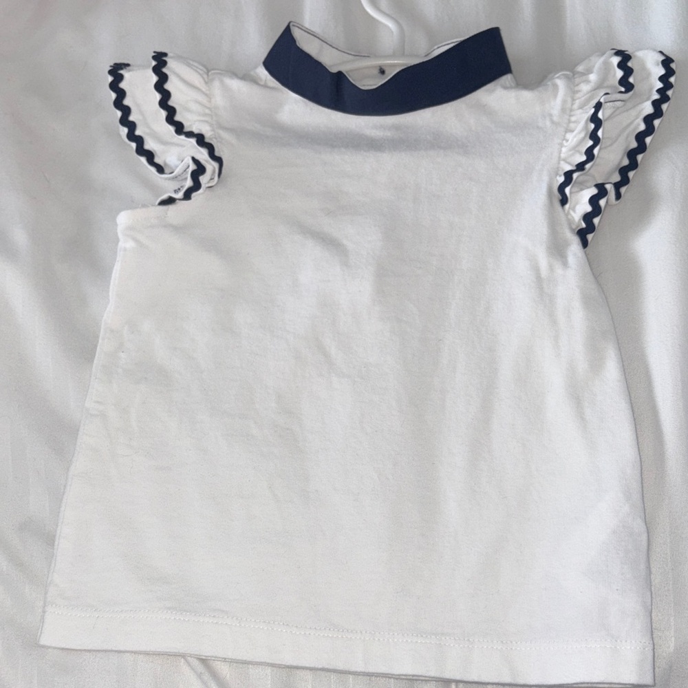 Janie and Jack White Top with Navy Accents